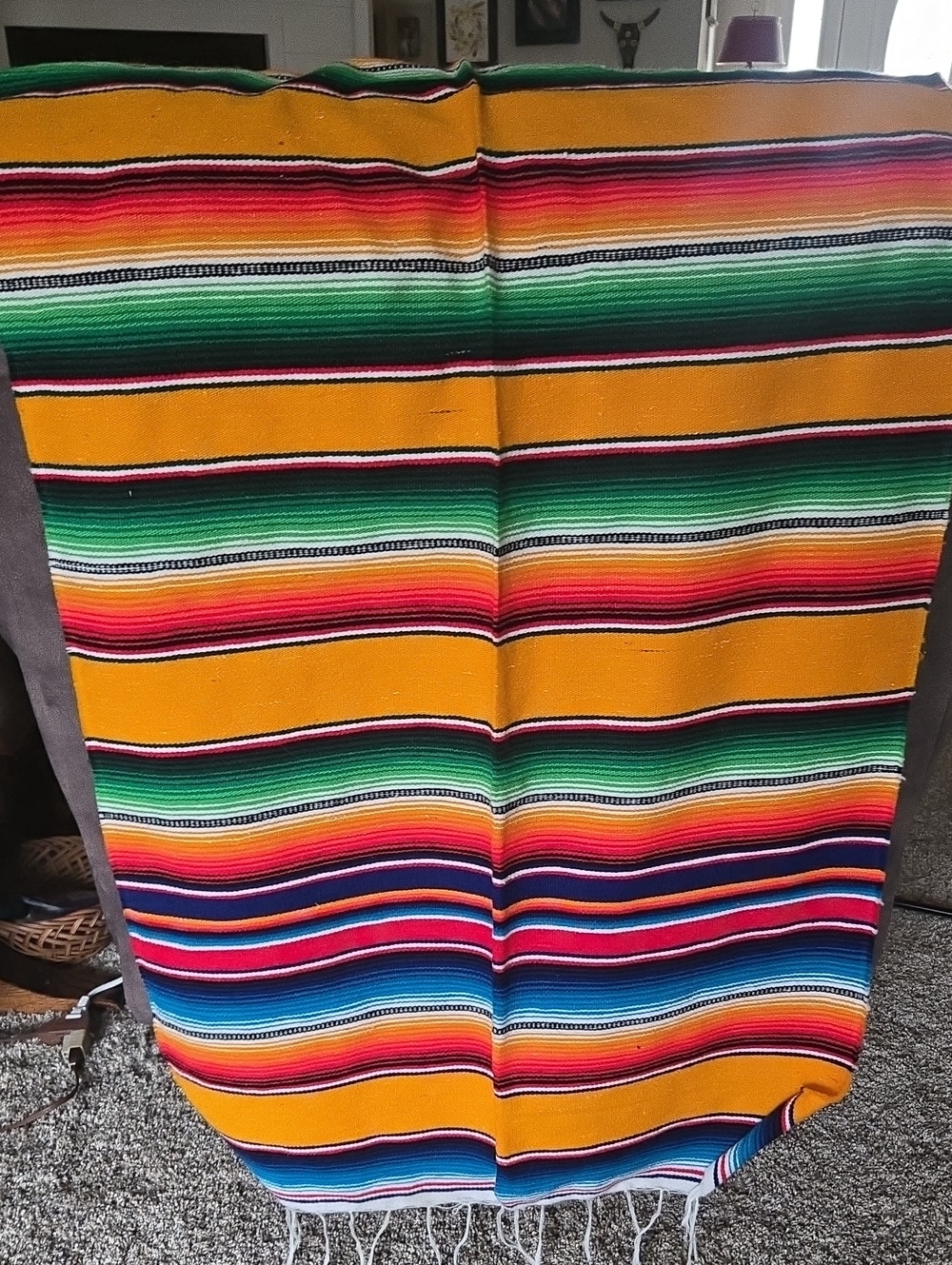 Mexican Colorful Striped Vibrant Multi-Color Serape Saltillo Table 56" X 25"